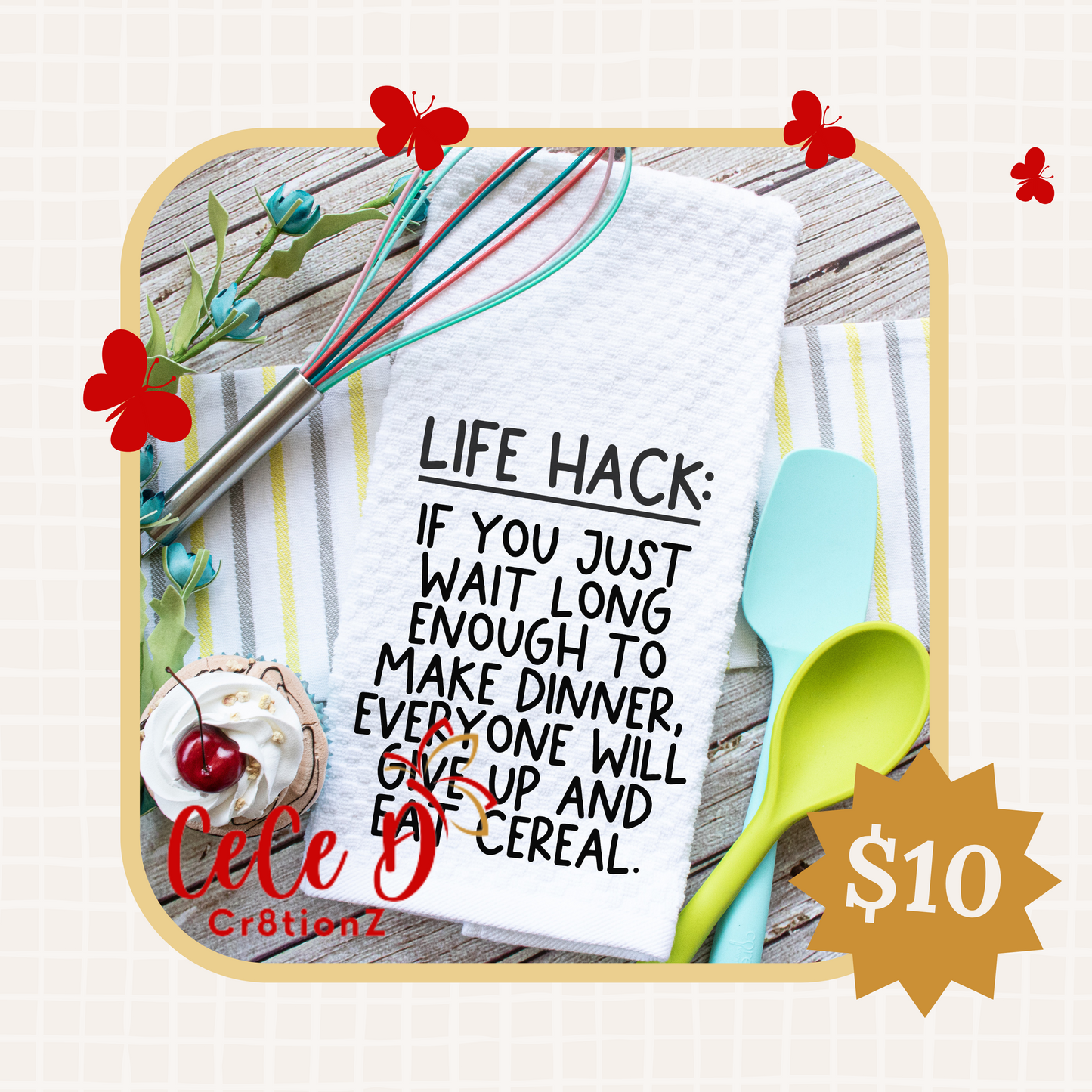 Life Hack Tea Towel (28x28)