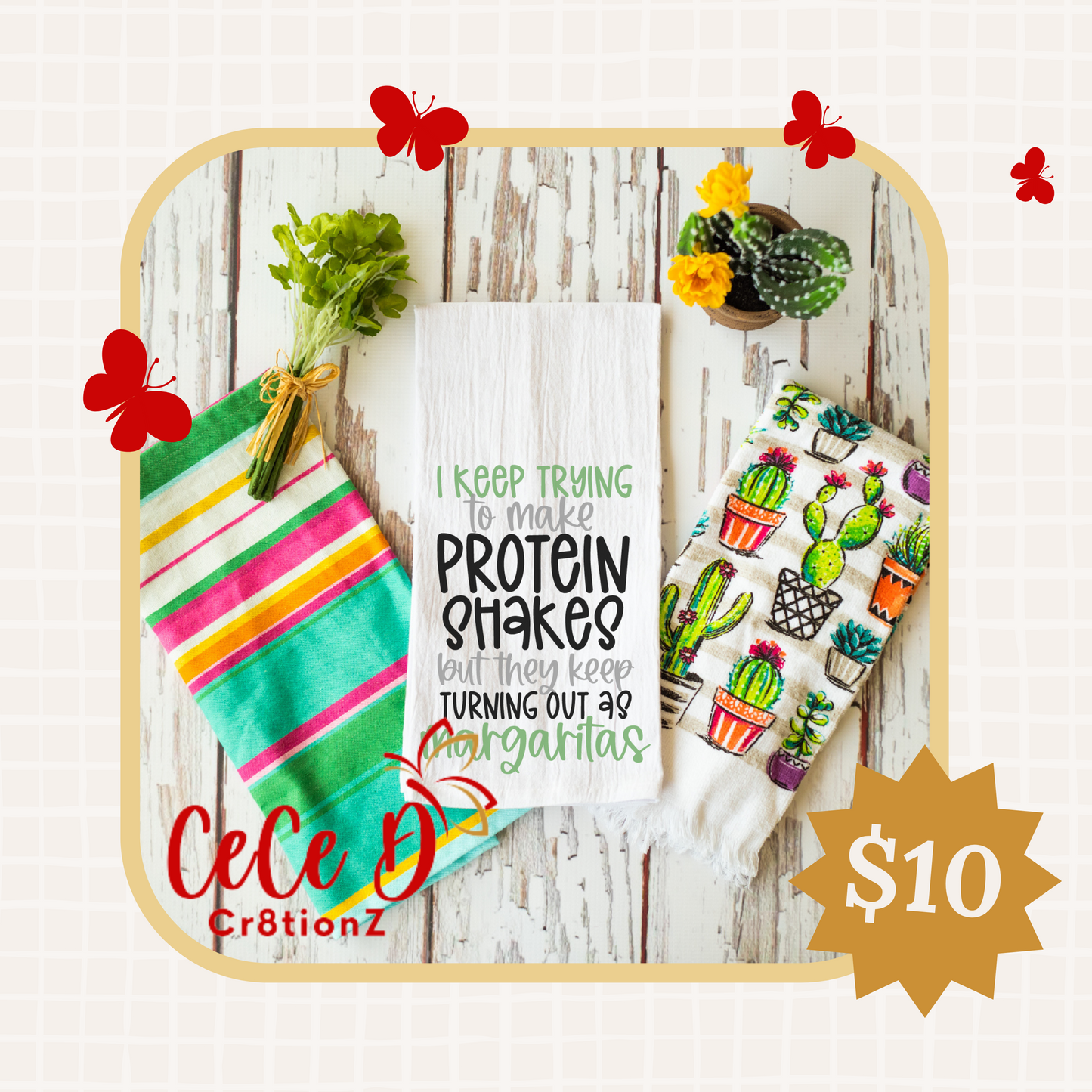 Protein Shakes Tea Towel (28x28)